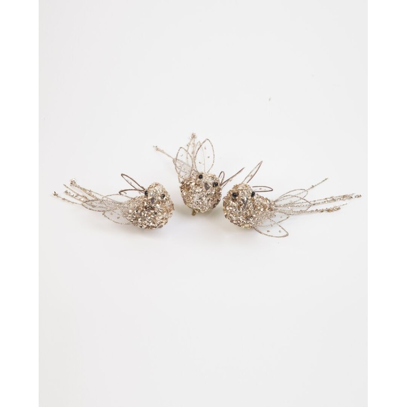 Glitter Champagne Bird 14cm