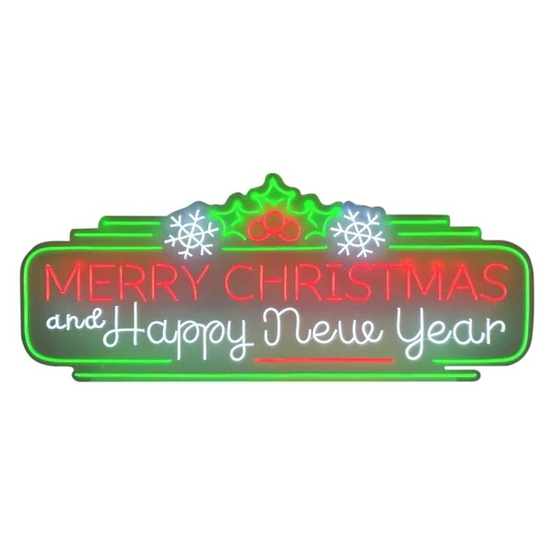 Merry Christmas and Happy New Year Multicolour Neon Sign 150cm