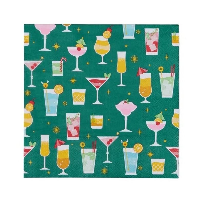 Napkin Cocktails Green 20pk 33cm