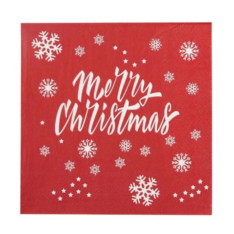 Napkin Merry Christmas 20pk Red/White 33cm