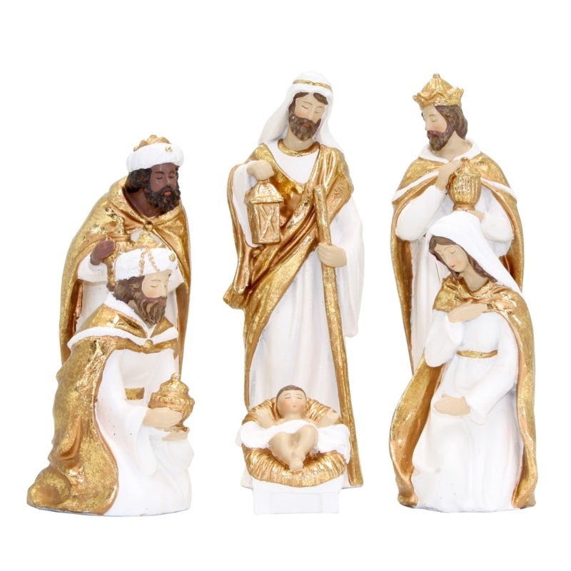 Nativity Figurines White/Gold Set of 6
