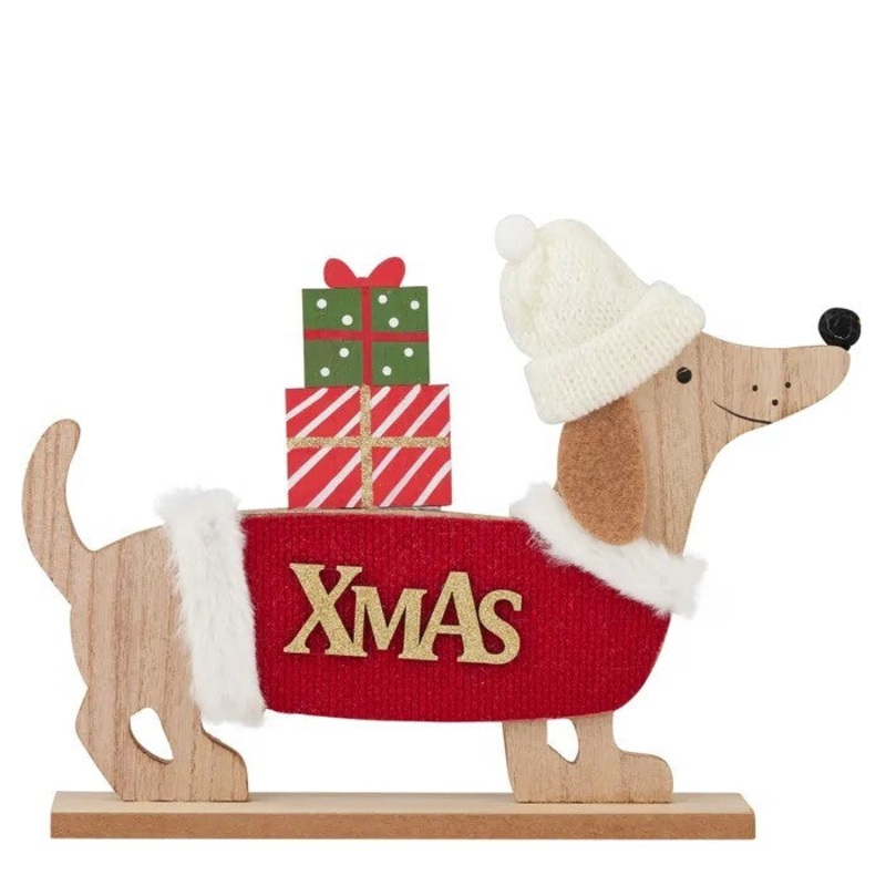 Puppy Wooden Xmas Presents 29cm