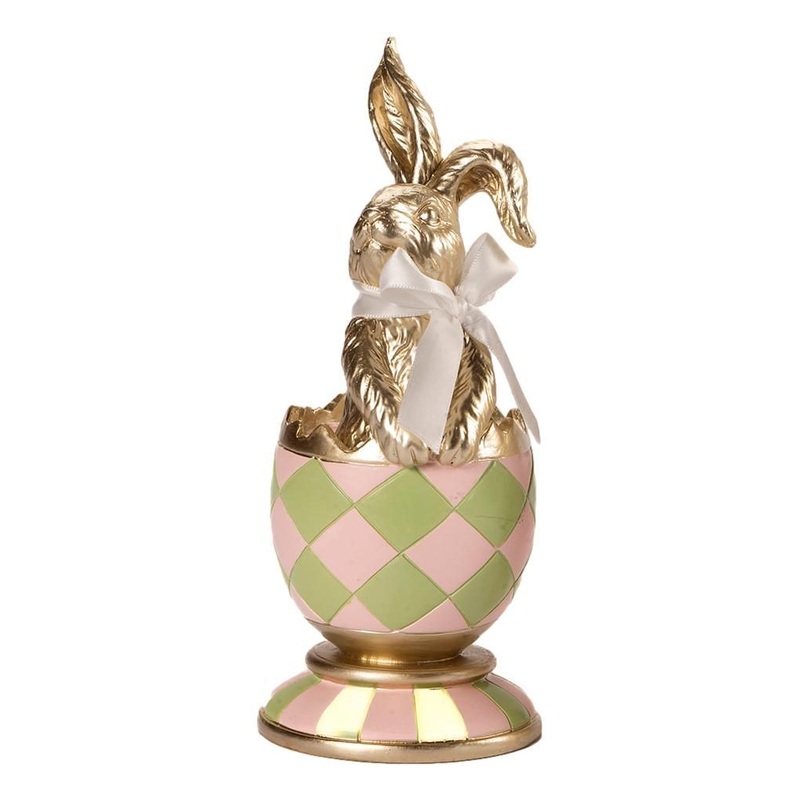 Rabbit Gold In Egg Harlequin Pastel 19cm