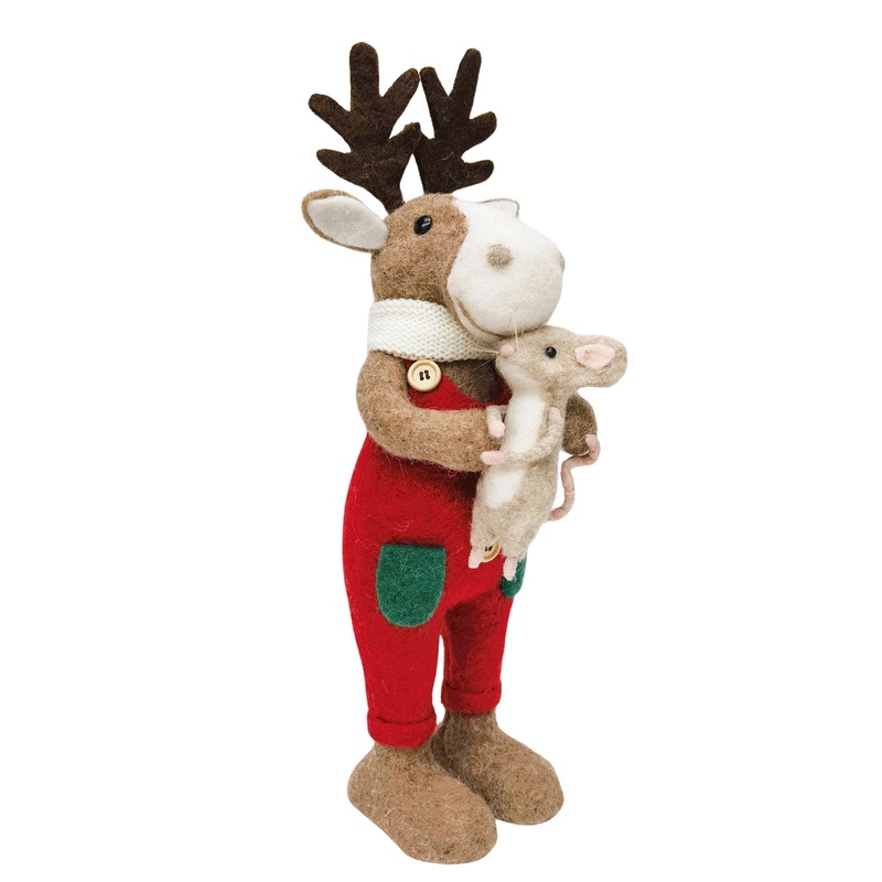 Reindeer Holding Mouse Standing 41cm