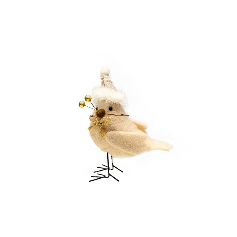 Wool Bird with Hat 12cm
