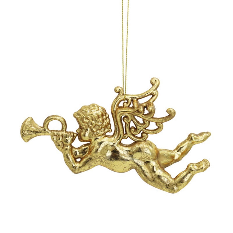 Cherub Trumpet Gold Hanging 13cm