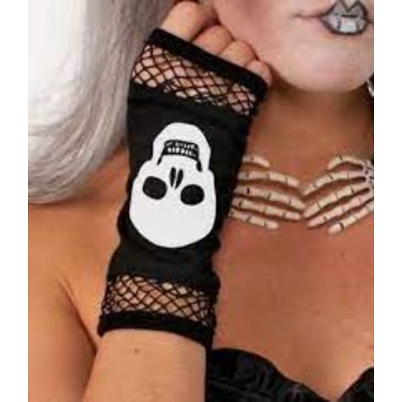 FINGERLESS FISHNET GLOVES WITH SKULL