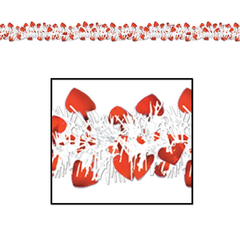 GARLAND - HEART RED/WHITE 12' FRINGED
