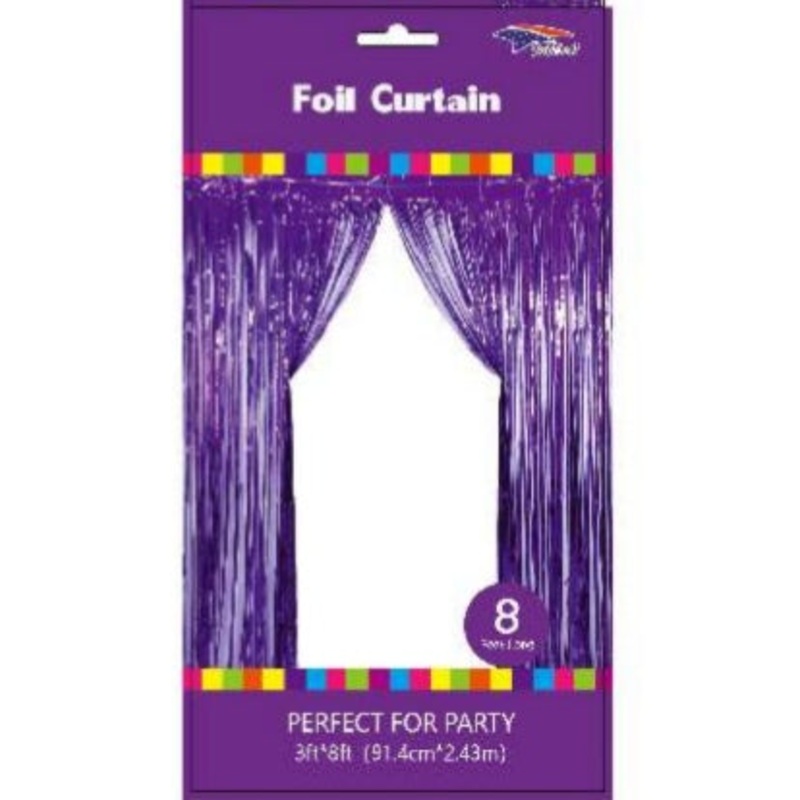 PURPLE METALLIC FRINGE BACKDROP CURTAIN