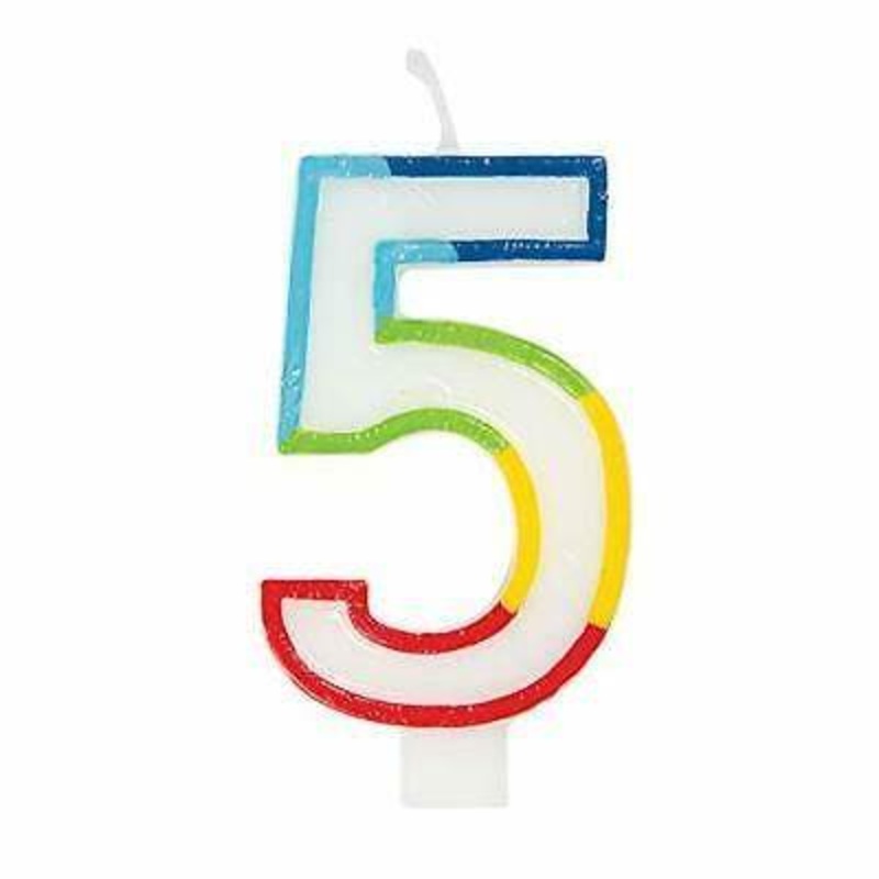 Rainbow Border Numeral Candle- #5