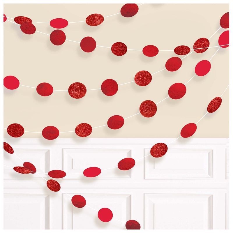 ROUND GLITTER STRING DECORATIONS RED
