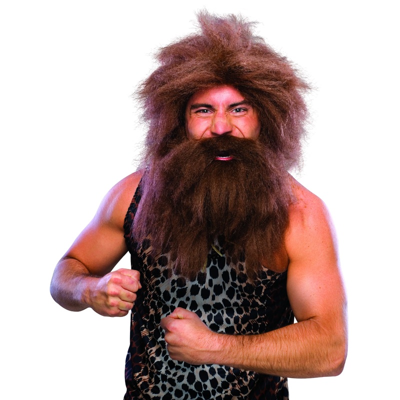 WIG & BEARD - CAVEMAN   BROWN