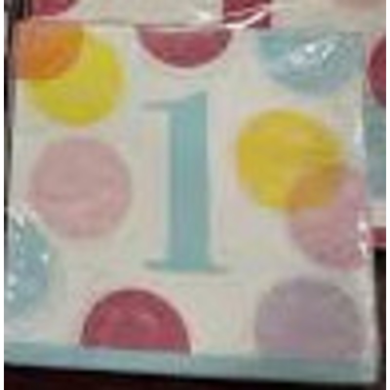 Pink 1st Birthday Polka Dot Beverage Napkins - 16ct.