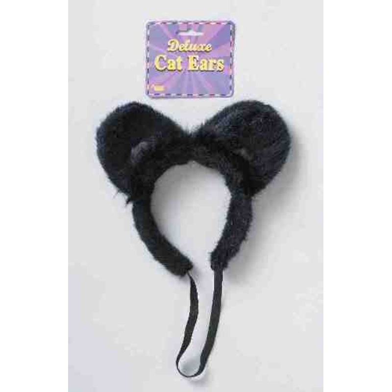 Black Fuzzy Satin Cat Ears Headband