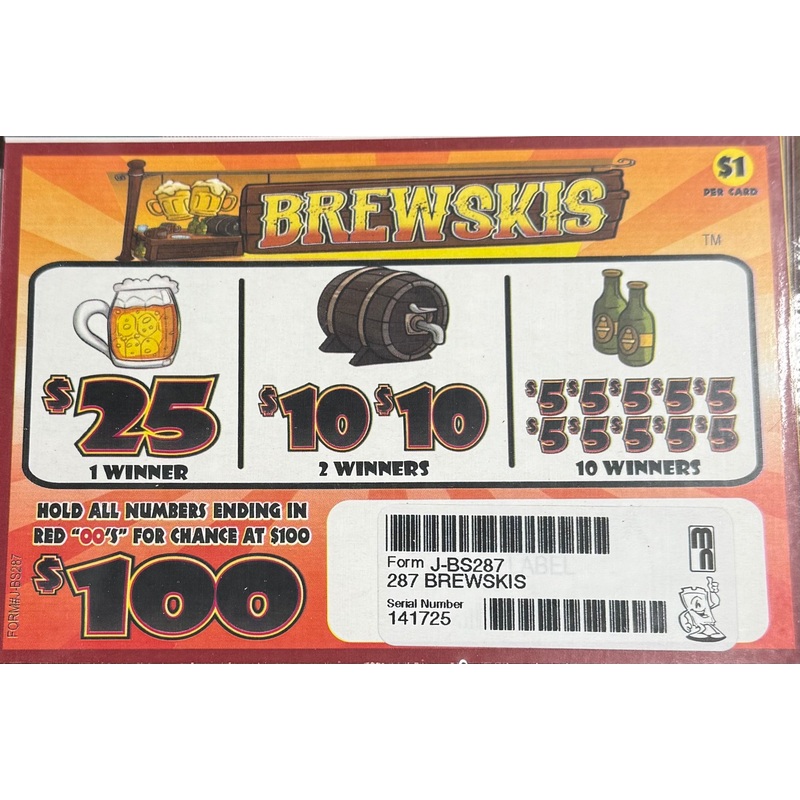BREWSKIS PULL TAB 287 TICKETS