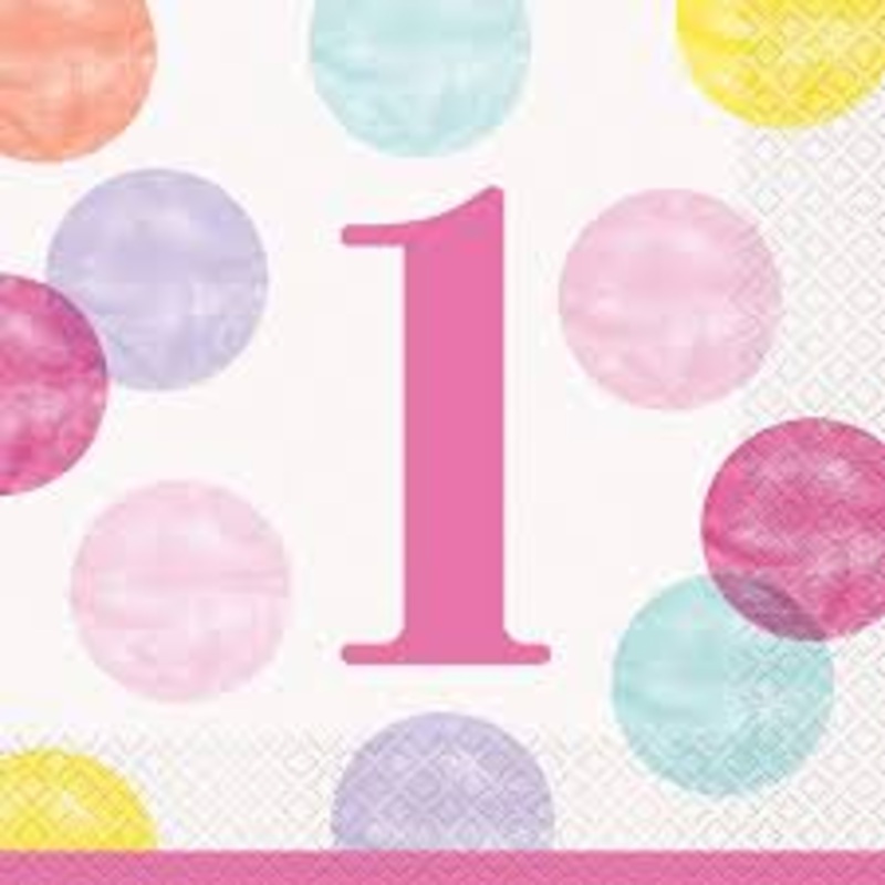 Pink 1st Birthday Polka Dot Luncheon Napkins - 16ct.