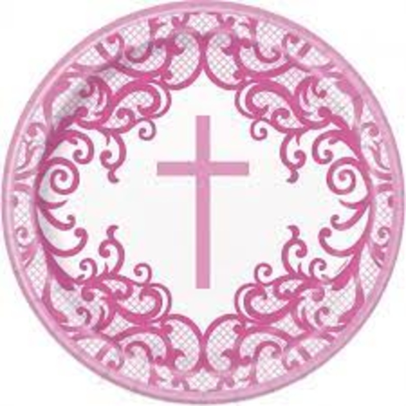PINK CROSS 9" PAPER PLATES