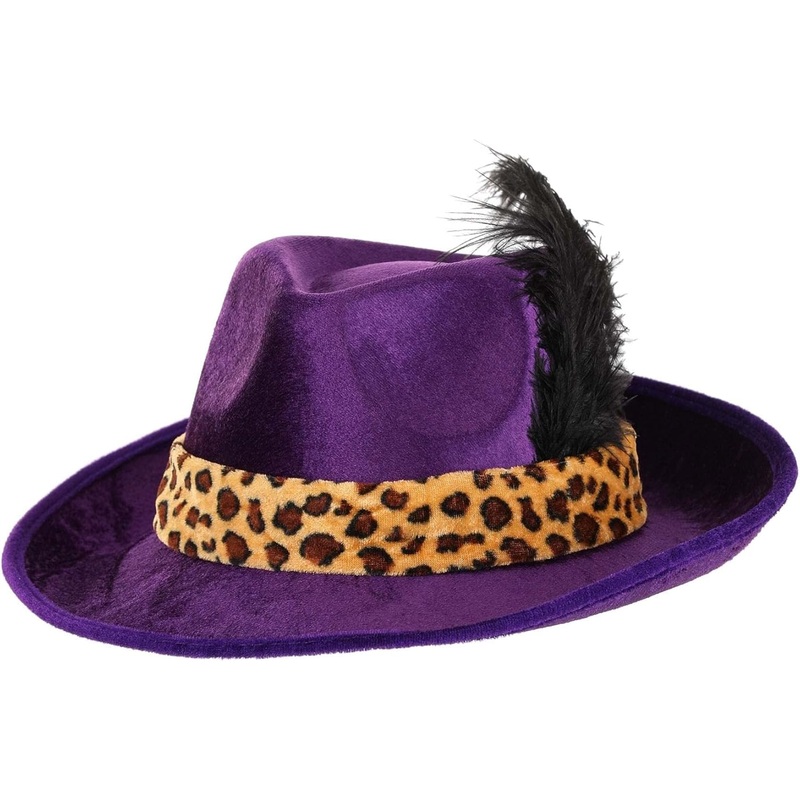 Purple Pimp Hat with Black Feather