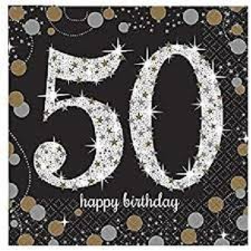 50TH BIRTHDAY BEVERAGE NAPKINS - SPARKLING CELEBRATION
