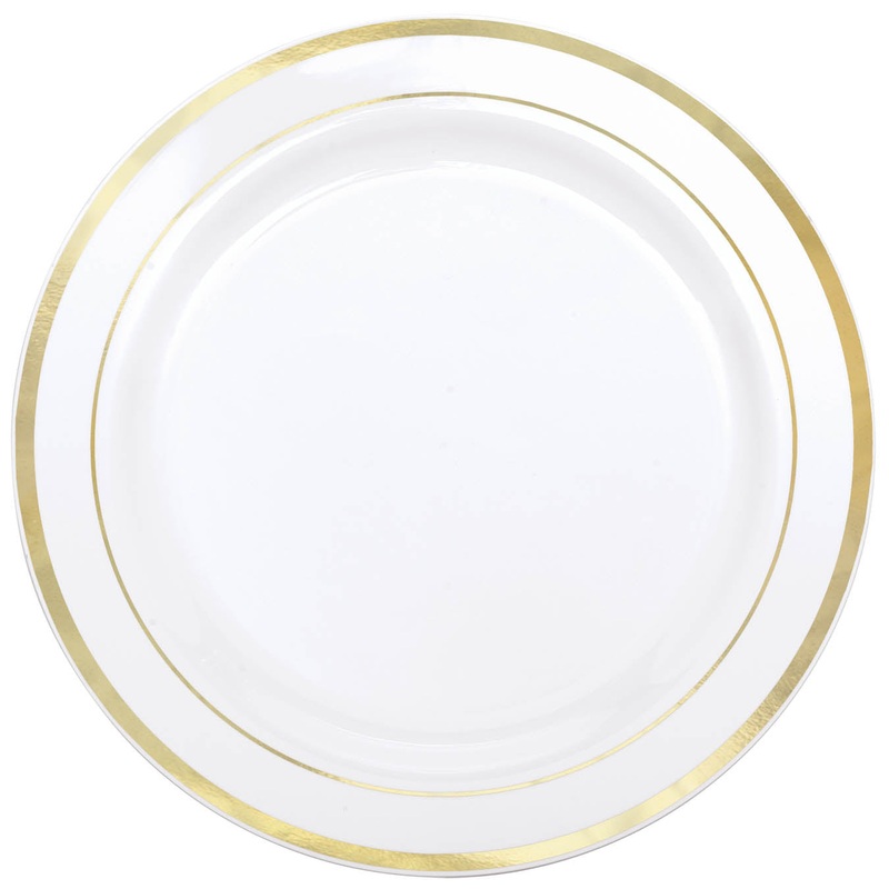 WHITE PREMIUM PLASTIC PLATES WITH GOLD TRIM