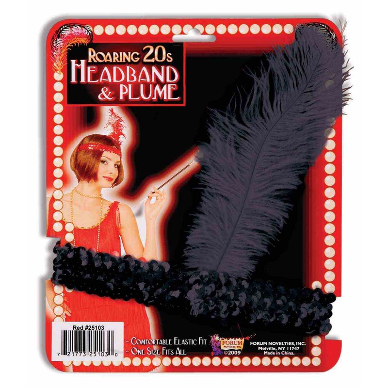 1920's Black Headband & Plume