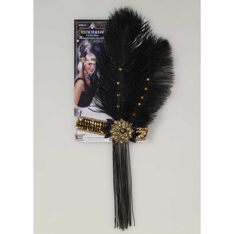 Gold Flapper Headband w/Feather