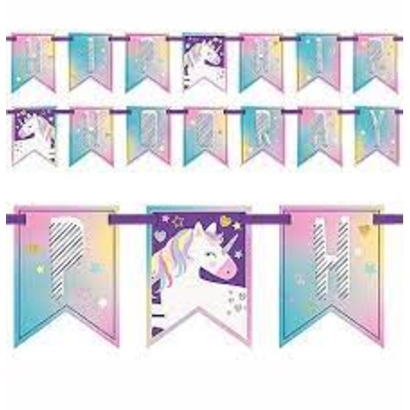 Unicorn Party Happy Birthday Pennant Banner