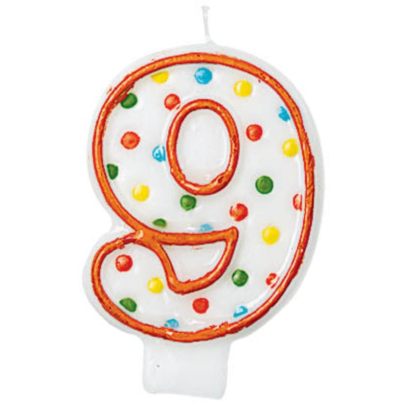NUMERAL CANDLE  #9 POLKA DOTS