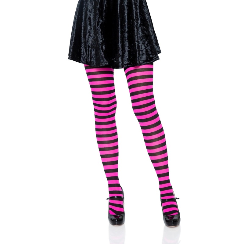 Neon Pink/Black Striped Tights