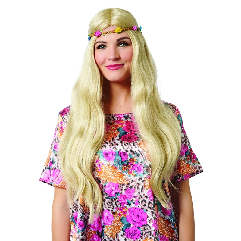 Blonde Cool Cat Wig w/Floral Headband