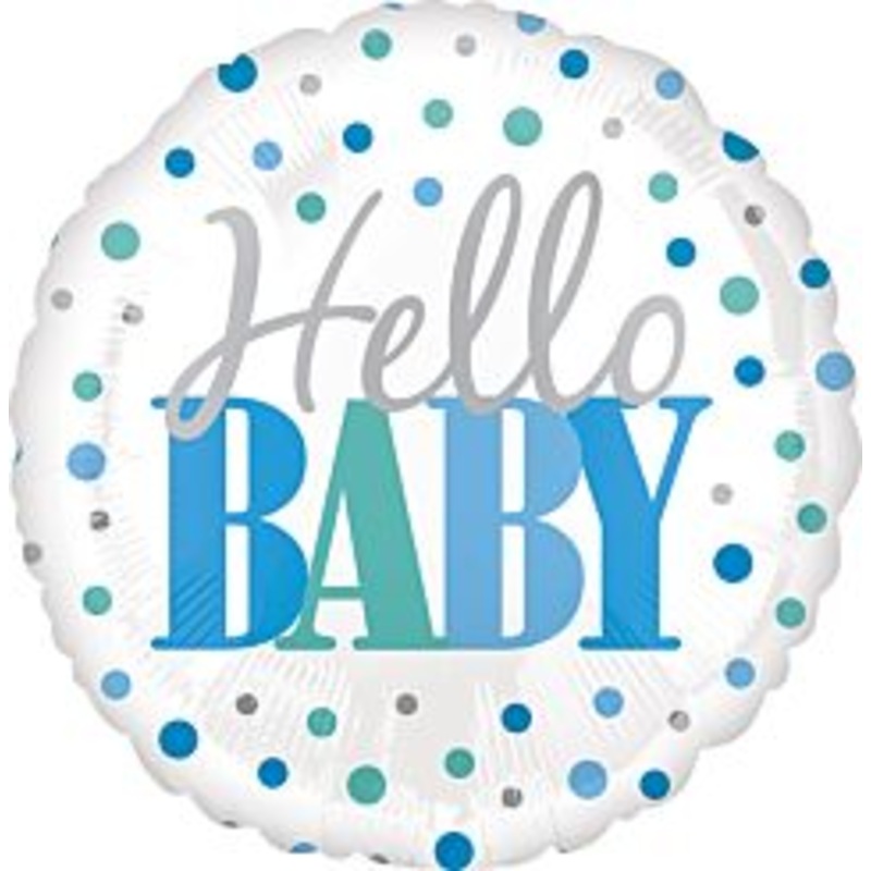 18" Hello Baby Dots Blue Mylar Balloon