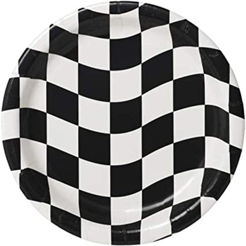 9IN Black and White Check Plates