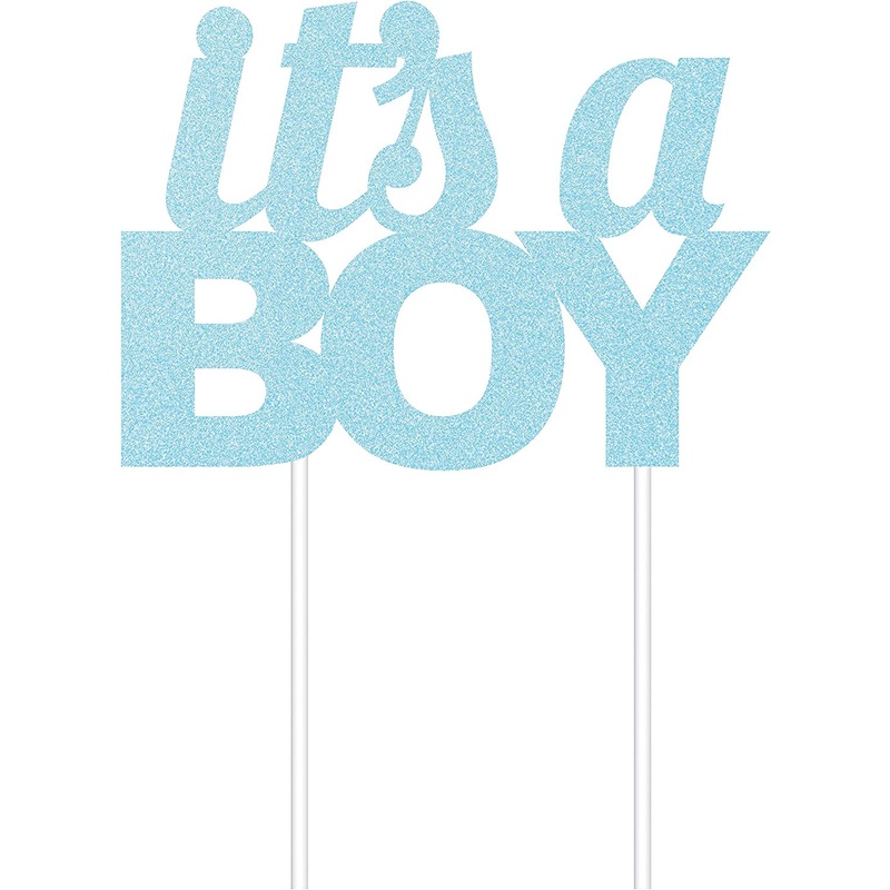 It's A Boy Blue Glitter Cake Topper