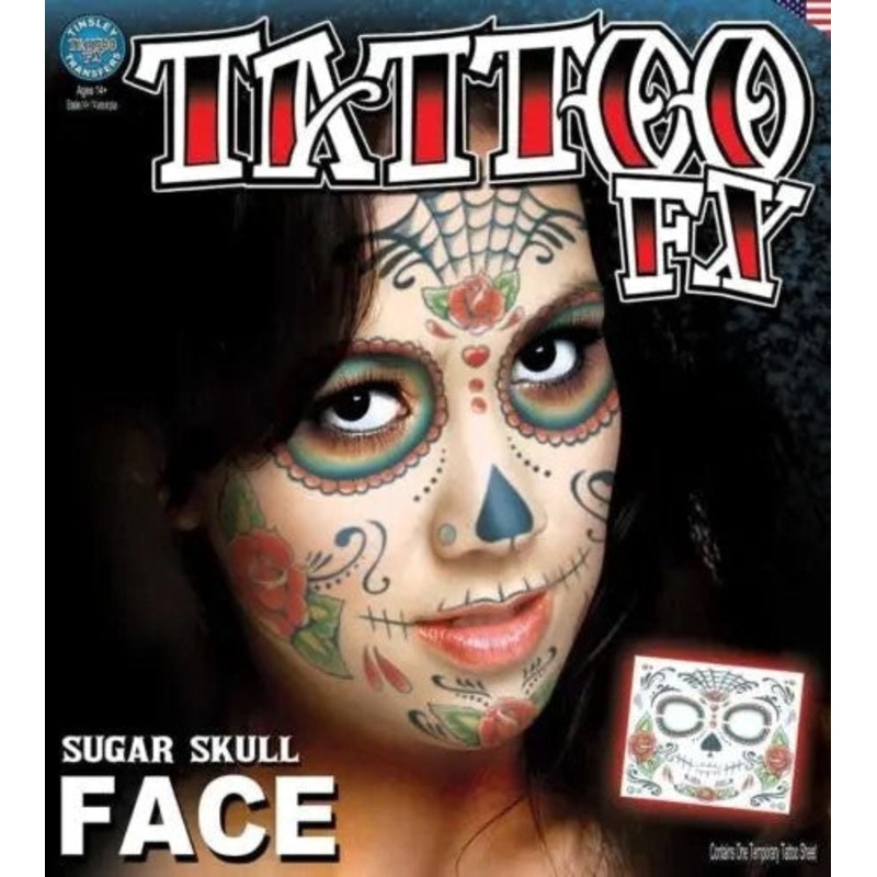 Tinsley Transfers Sugar Skull Face Tattoos
