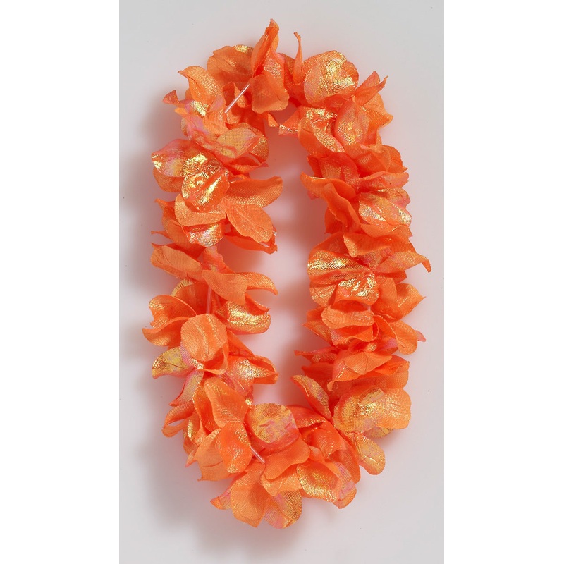 Deluxe Pearlized Flower Lei - Orange