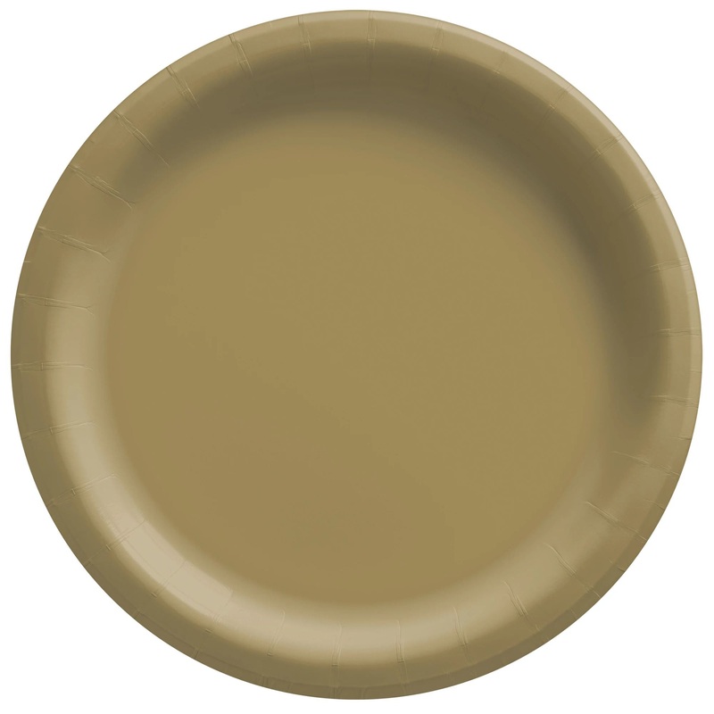 8 1/2 Inch Round Paper Plates - Gold 20ct