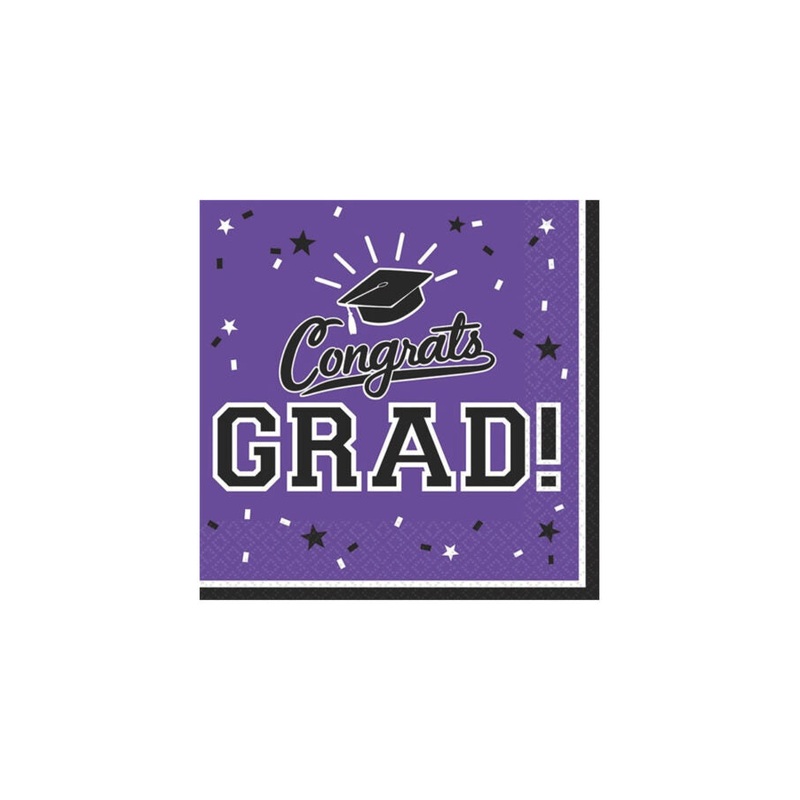 Purple Congrats Grad Beverage Napkins 36ct