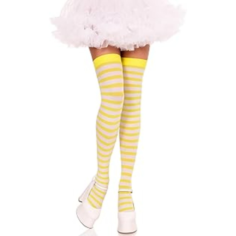Yellow/White Nylon Striped Thigh Highs