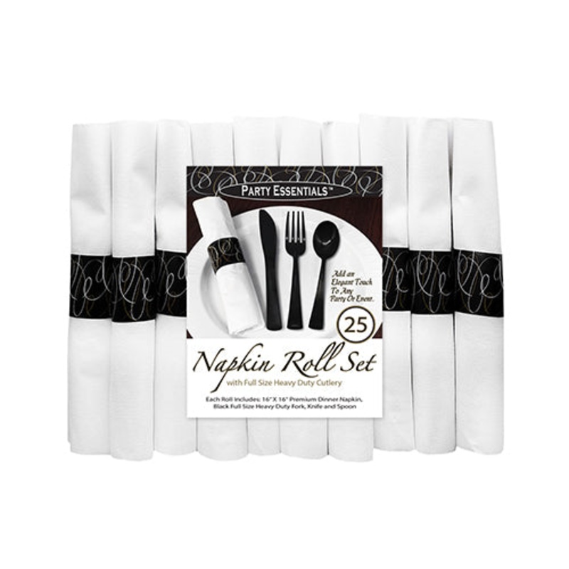 Cutlery Black w/Napkin 25CT