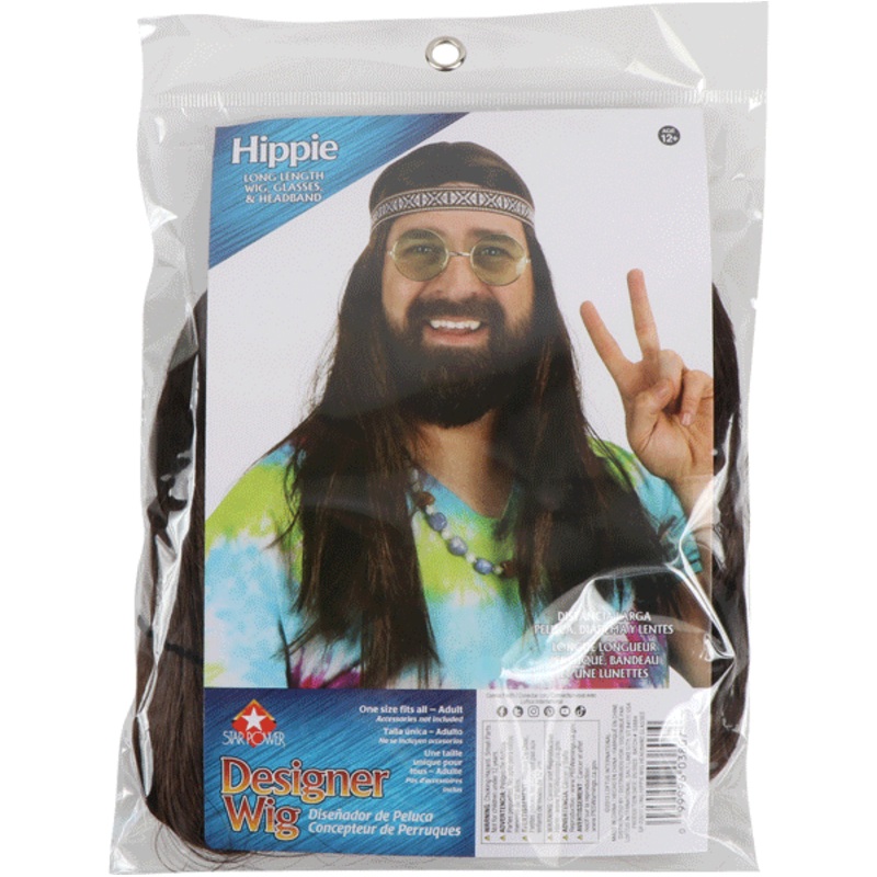Wig Hippie Brown w/Glaases & Headband