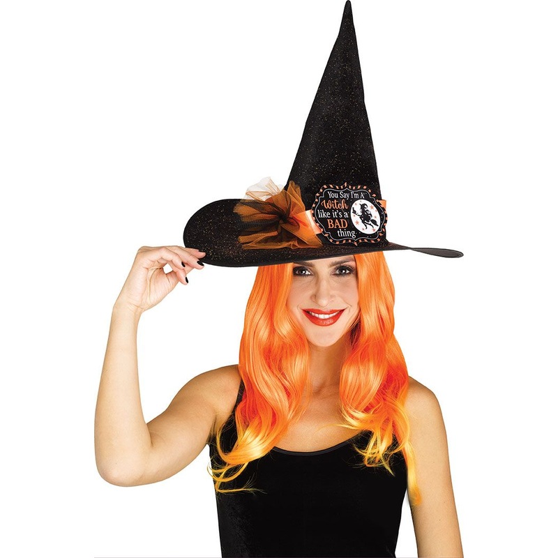 Hat Witch Witty Orange Glitter