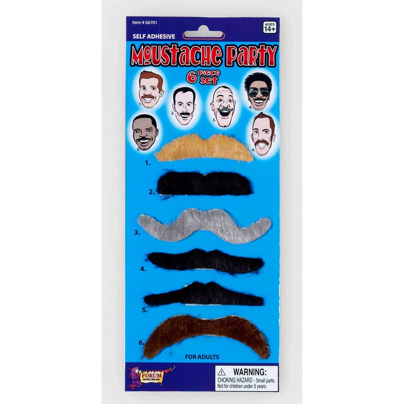 Stick On Mustaches 6CT