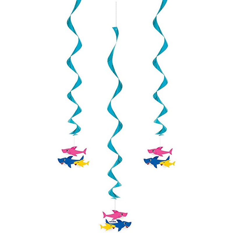 Baby Shark Hanging Swirl Decorations - 3 Pcs
