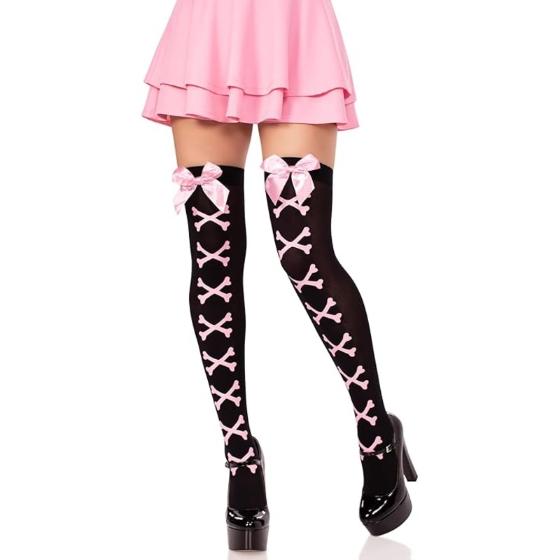 Thigh High Crossbones Pink/BLK Plus