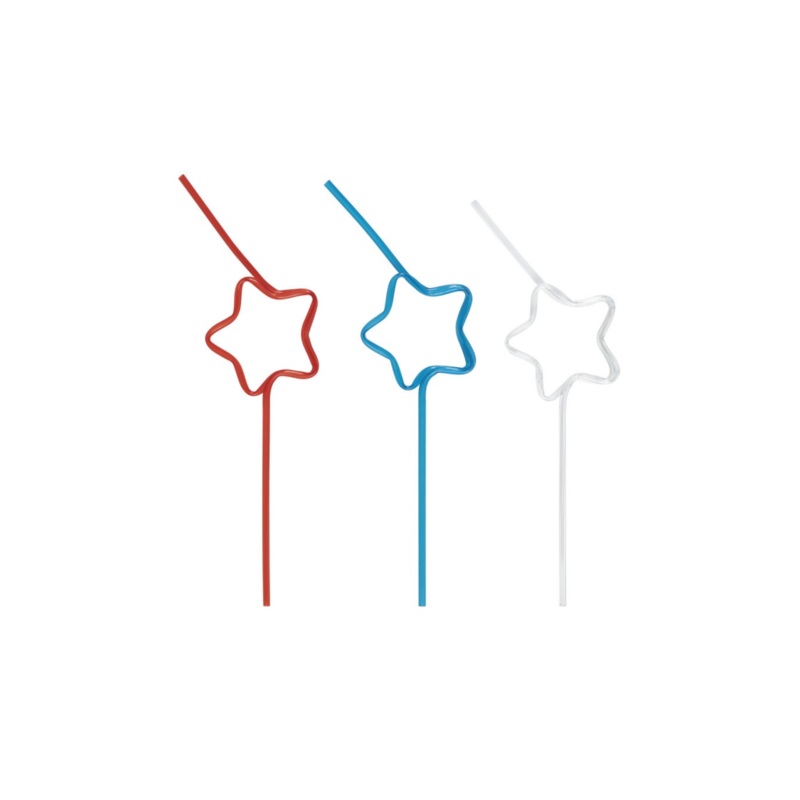 Red, Clear & Blue Star Shaped Straws