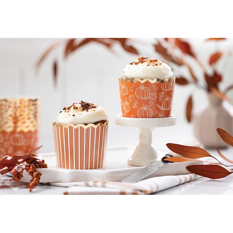 Gold Foil Deep Orange Harvest Stripes Food Cups