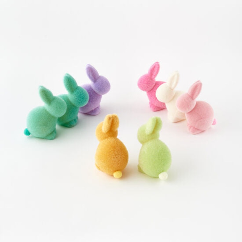 Large Flocked Pastel Seated Bunny