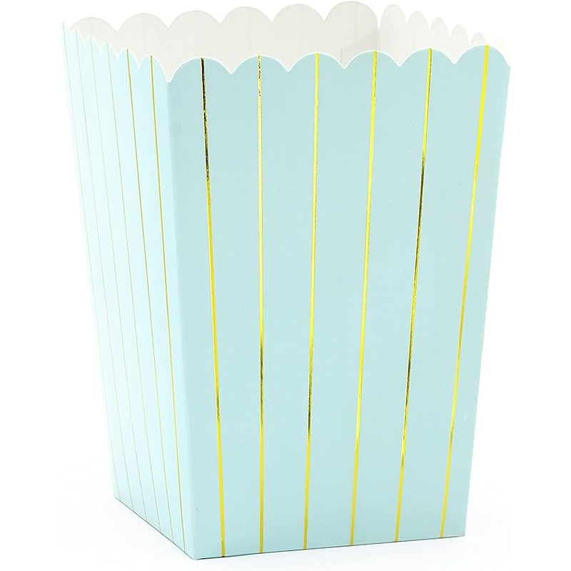 Pop Corn Boxes Light Blue with Gold Stripes