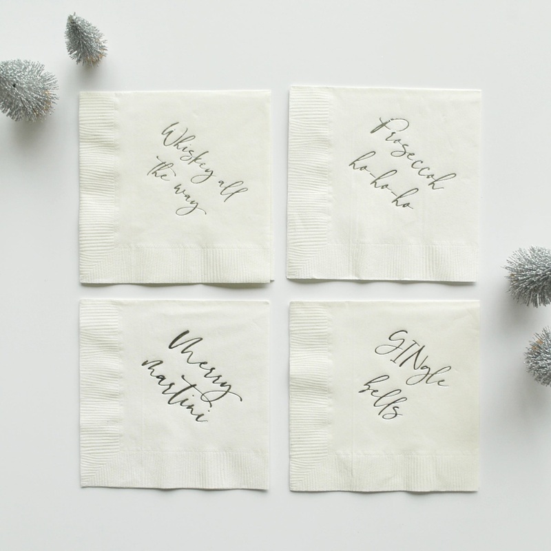 White Christmas Drinks Beverage Napkins