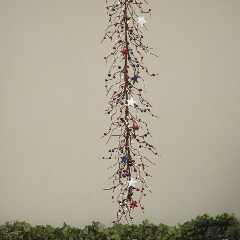 Americana Garland with Berry & Metal Star Accents
